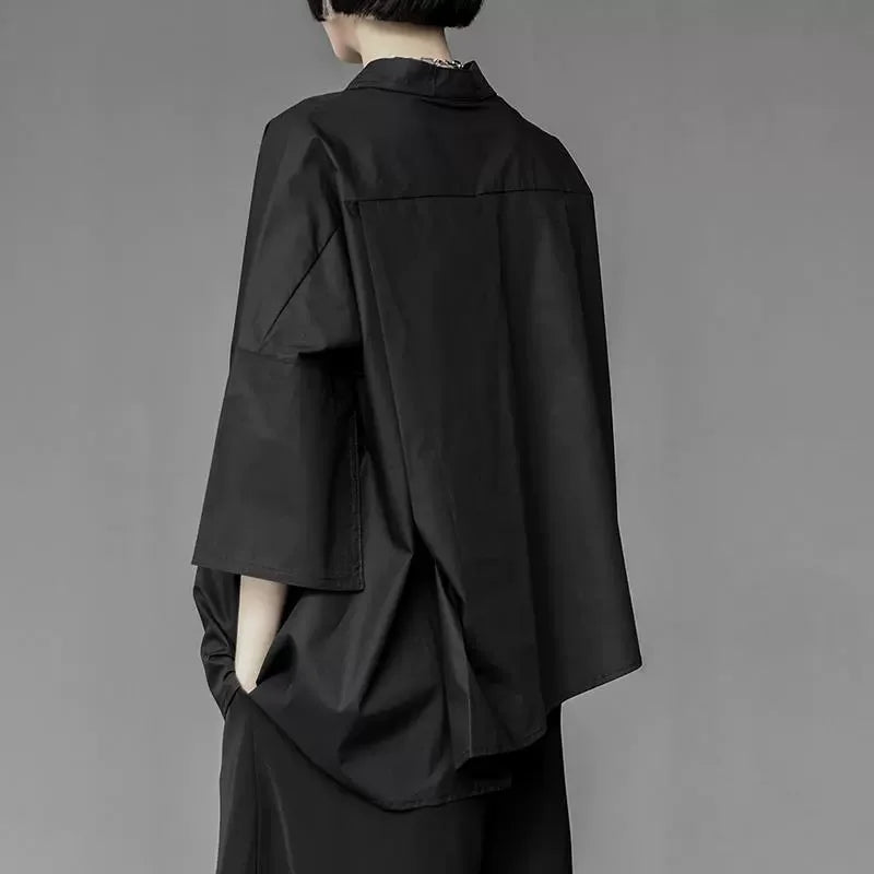 Spring Summer Women's Irregular Asymmetric Loose Button Blouse Casual