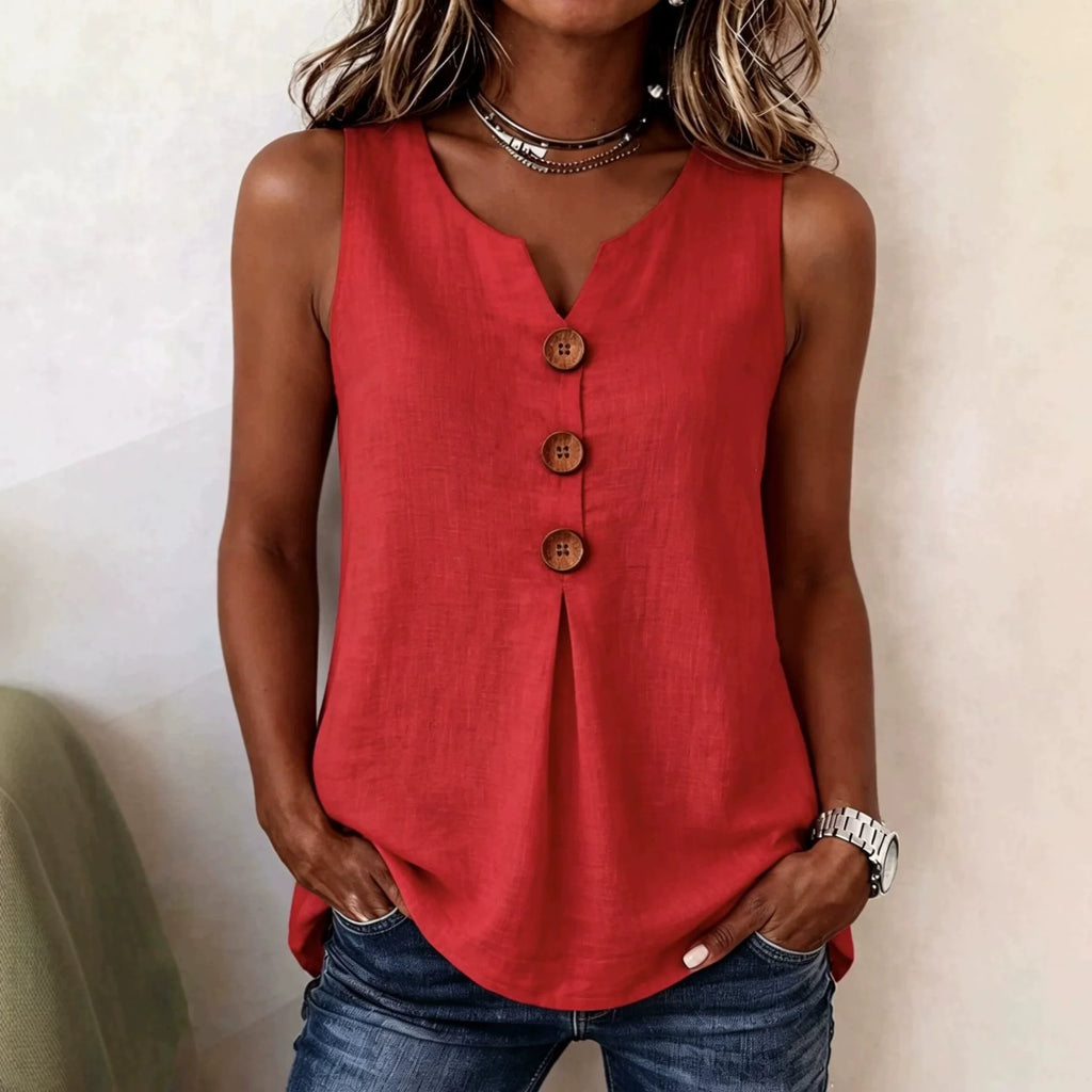 Summer 2026 Women's Blouses Fashion Button Cotton Linen Sleeveless