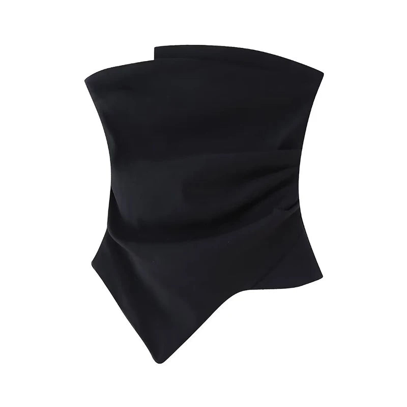 Women Fashion Strapless Pleats Asymmetrical Top Female Casual Sexy
