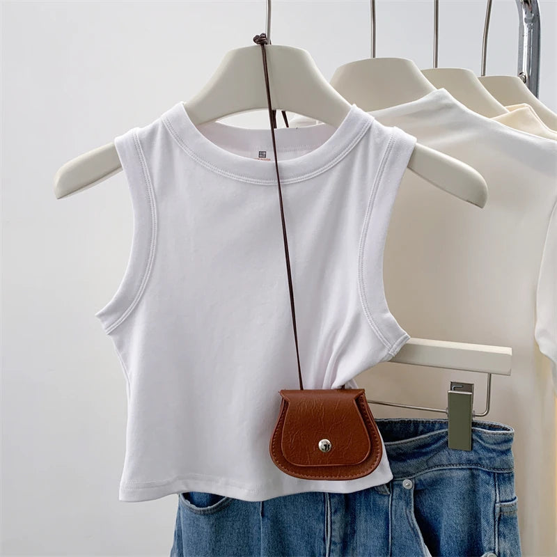 2026 Tank Top for Women Ribbed Down Sleeveless Blouse Solid Color
