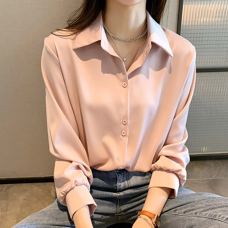 Spring Autumn Casual Chiffon Shirt Women Office Lady Shirts Fashion