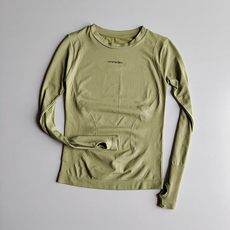 Seamless Sports Letter Long-sleeved Women Tight T-shirt Quick-drying
