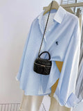 women s long-sleeve blouse ， Women's Striped Knight Print Front
