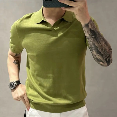 2023 Men's Clothing Light Luxury Knitted Polo Shirt Casual Soild