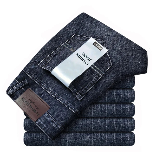 Spring Summer Classic Pocket Men Fit Straight Thin Jeans Cotton
