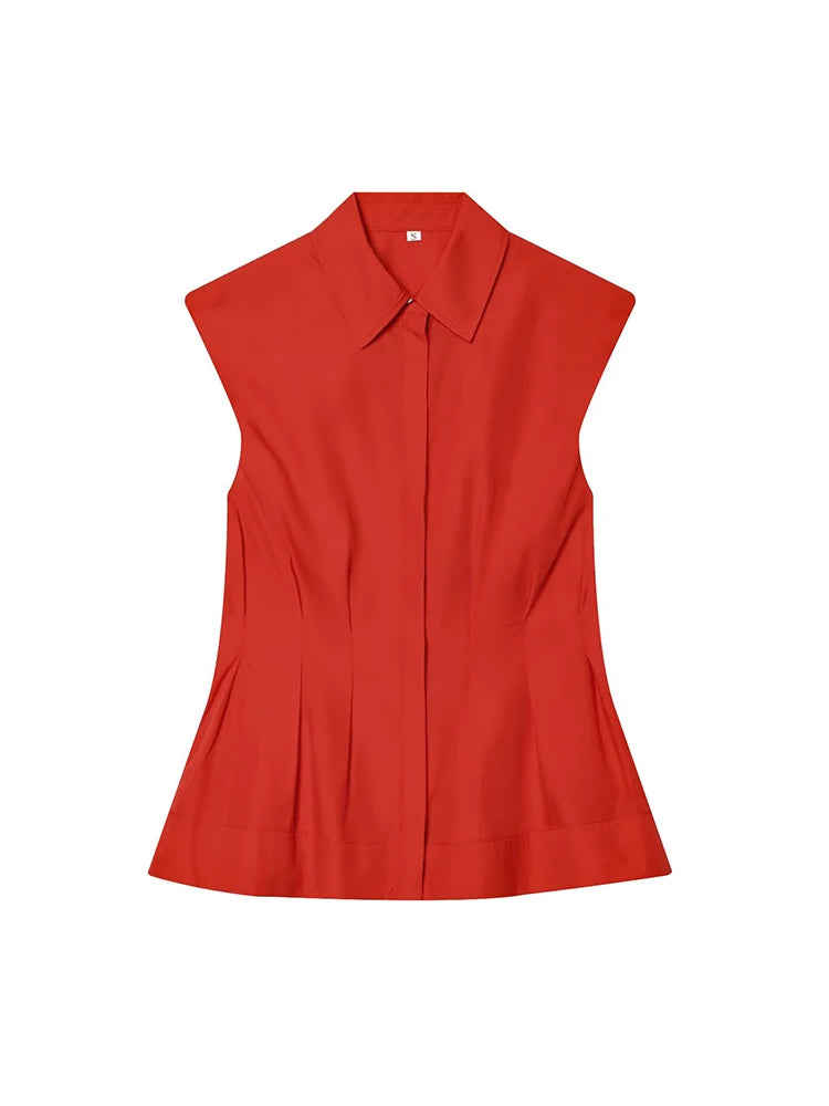 TFMLN Women's Pleated Shirt Spring Summer Vintage Lapel Collar