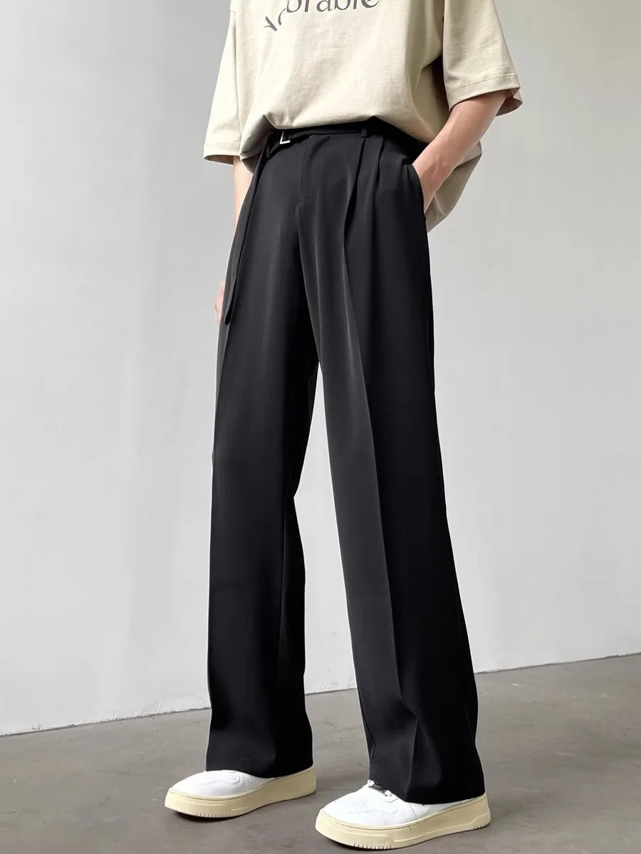 Retro High-end Belt Design Straight-down Trousers Men's Trendy Brand