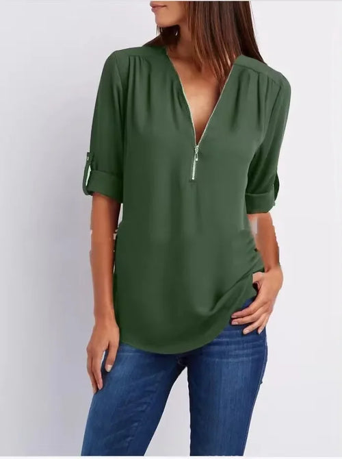 2024 Hot Sale Women Cool Loose Shirt Deep V Neck Chiffon Fashion