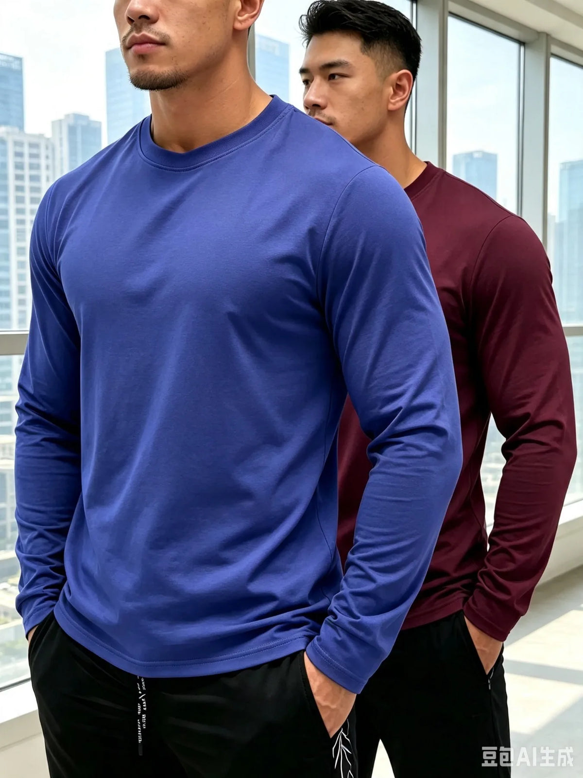 All Season Basic Long Sleeve T Shirts 2 Pack For Men Solid Tone