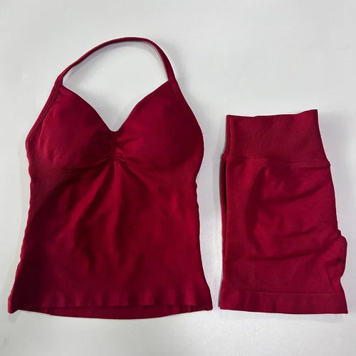 2 Pieces Sports Set Women Backless Tank Tops High Waist Scrunch