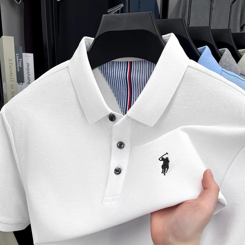 100% pure cotton high-end brand men's short sleeve polo shirt summer