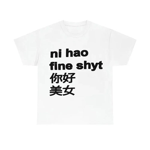 Creative Nihao Printed  Y2K T-shirt Hip Hop Cozy Short Sleeve T-shirt
