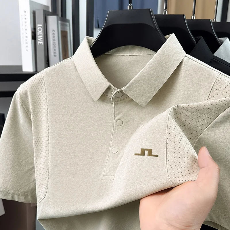 Designer Original New Men's Short-Sleeved Polo Shirt Lapel Button