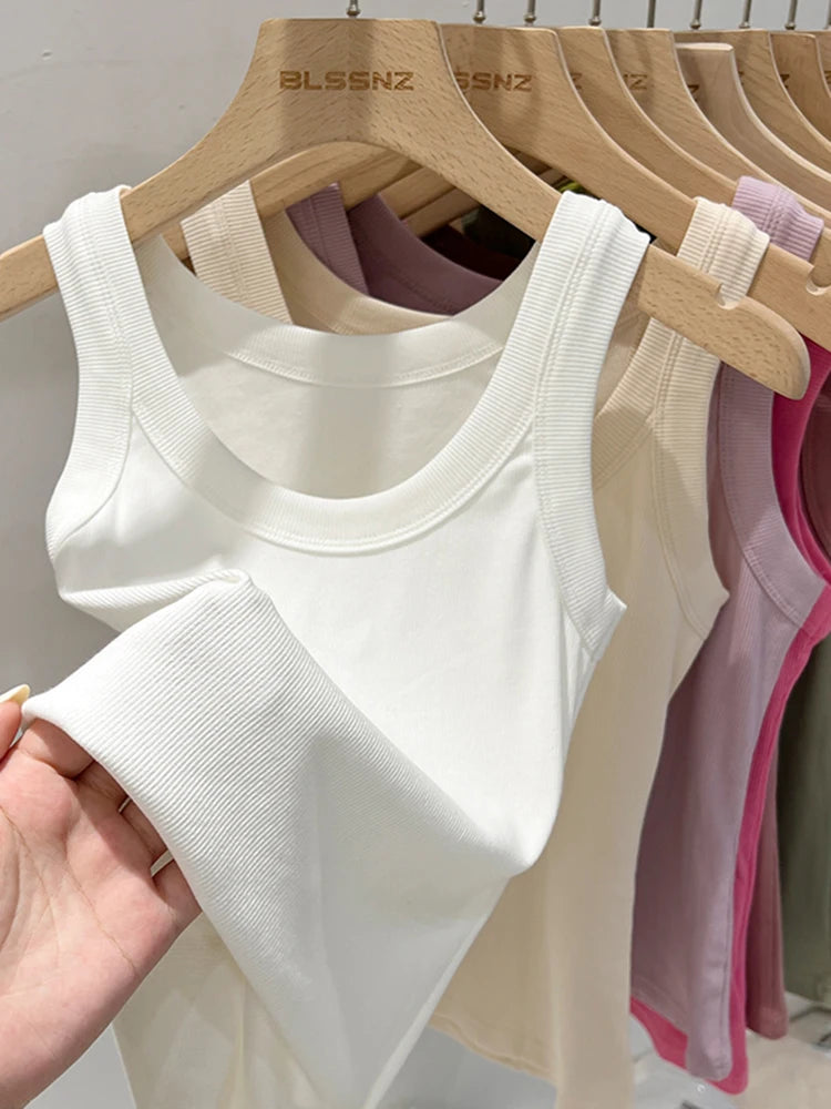 AOSSVIAO Women Solid Round Neck Ribbed Tank Top Camisole Women 2026