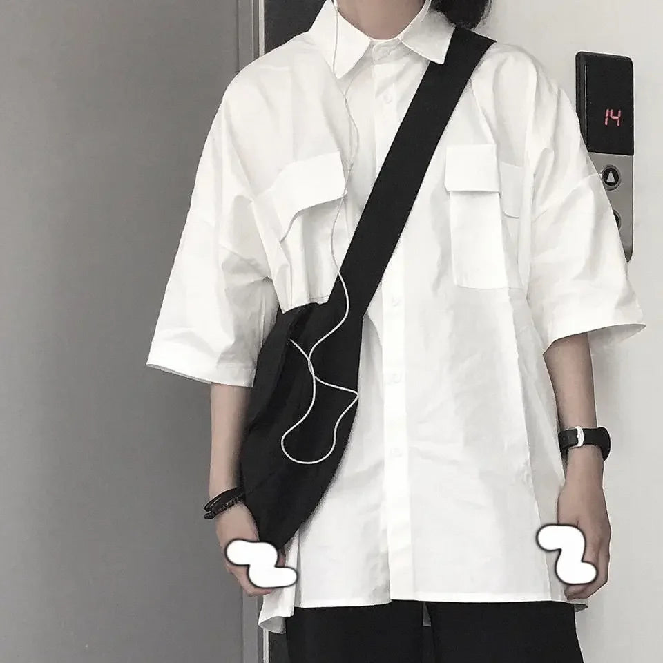 New Fashion Short Sleeve Shirt Women White Turn Down Collar Basic