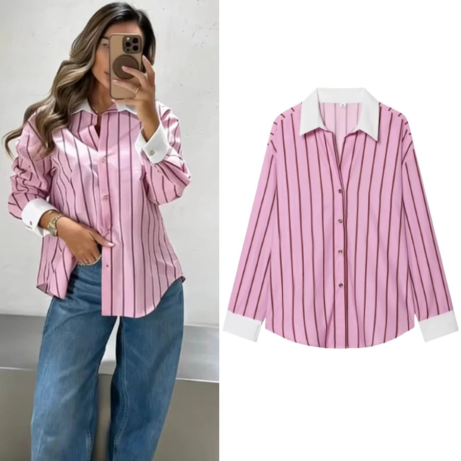 Women Blouses Tops Spring New Fashion Color Blocking Elegant Women's