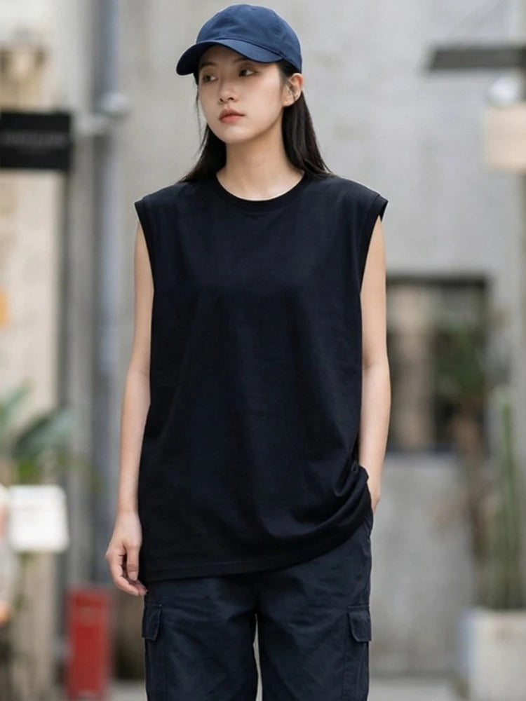 Solid Color Ribbed Cuff Women's Tank Top 2026 Summer Cotton O-Neck