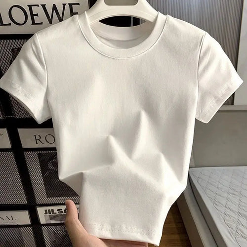 Spring Summer New Short Sleeve T-Shirt Women Solid Simple Casual Soft