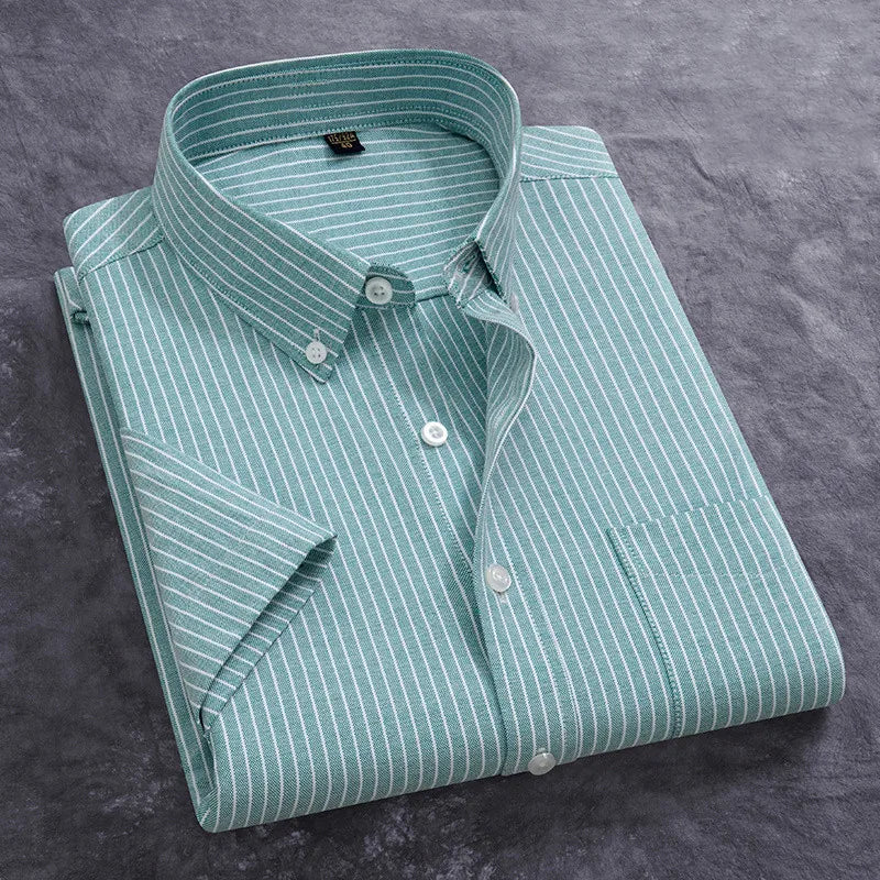 100% Cotton Men's Oxford Shirt Summer Short Sleeve Stylish Loose