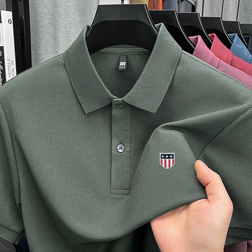 Luxury brand men's summer short-sleeved POLO shirt printed pure cotton
