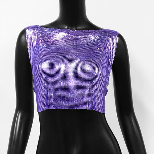 2024 New Shiny Metal Sequins Tank Top Sexy Round Neck Backless