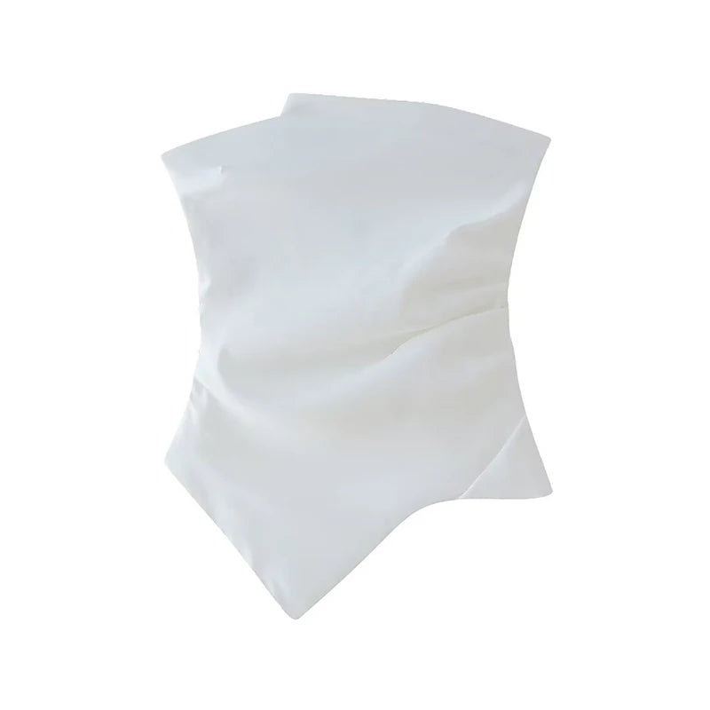 Women Fashion Strapless Pleats Asymmetrical Top Female Casual Sexy