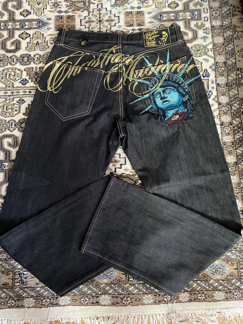 Harajuku Y2k Diamonds Wide Leg Jeans 2000s Casual Denim Pants High