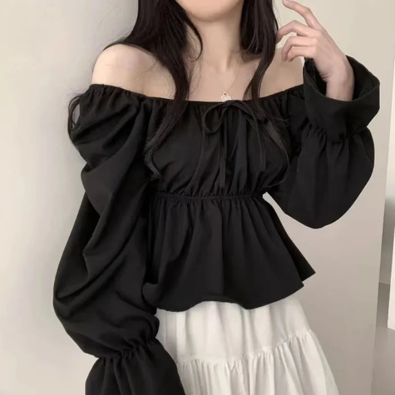 2025 Fashion New Ruffle White Long sleeved Women's Blouses Square Neck