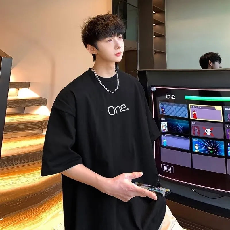 【M-8XL】Men's Oversized Tee Casual Loose Letters with meaning one