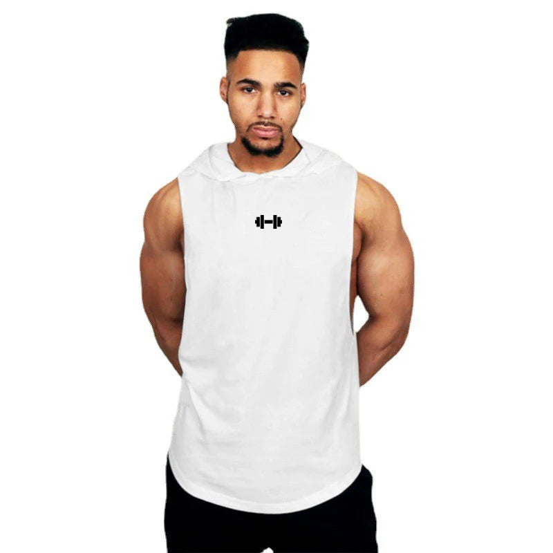 Summer Loose Sleeveless Hooded T-shirts Cotton Breathable Mens Sport