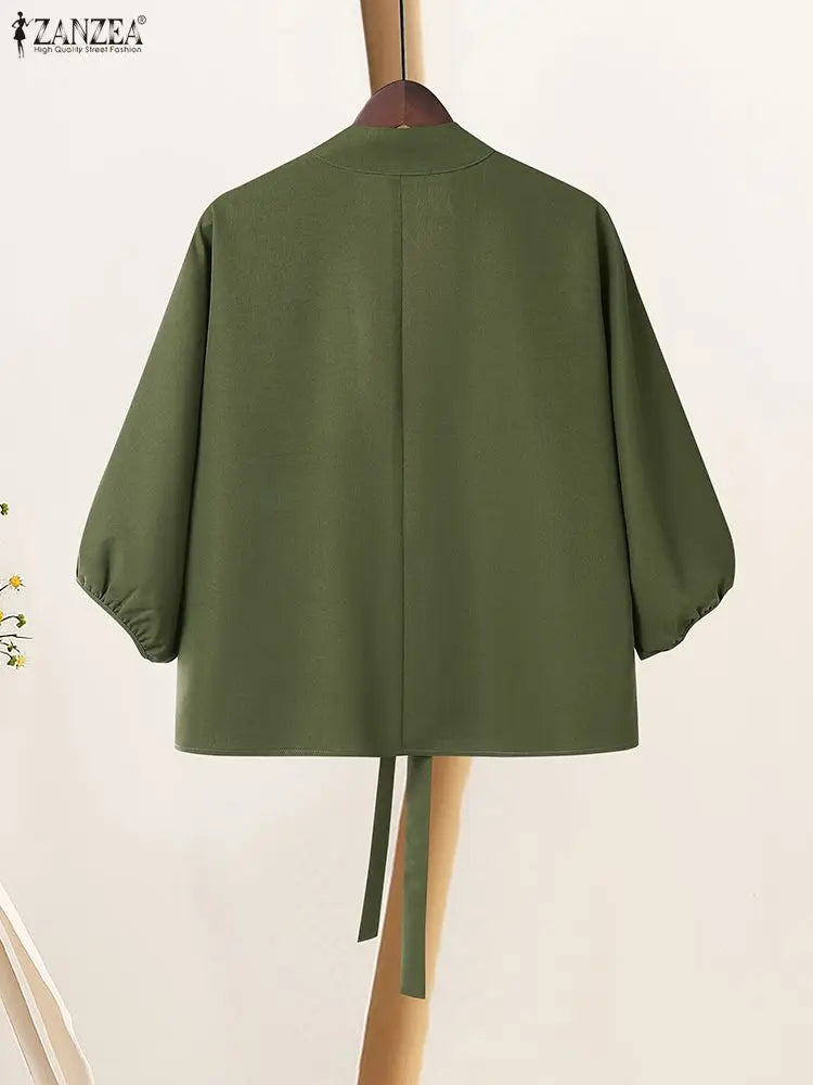 2025 ZANZEA Elegant V Neck Lantern Sleeve Cardigan Shirt Autumn Women