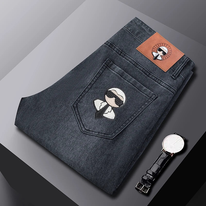 Fashion Men Jeans Stretch Straight Leg Casual Slim Fit Denim Pants