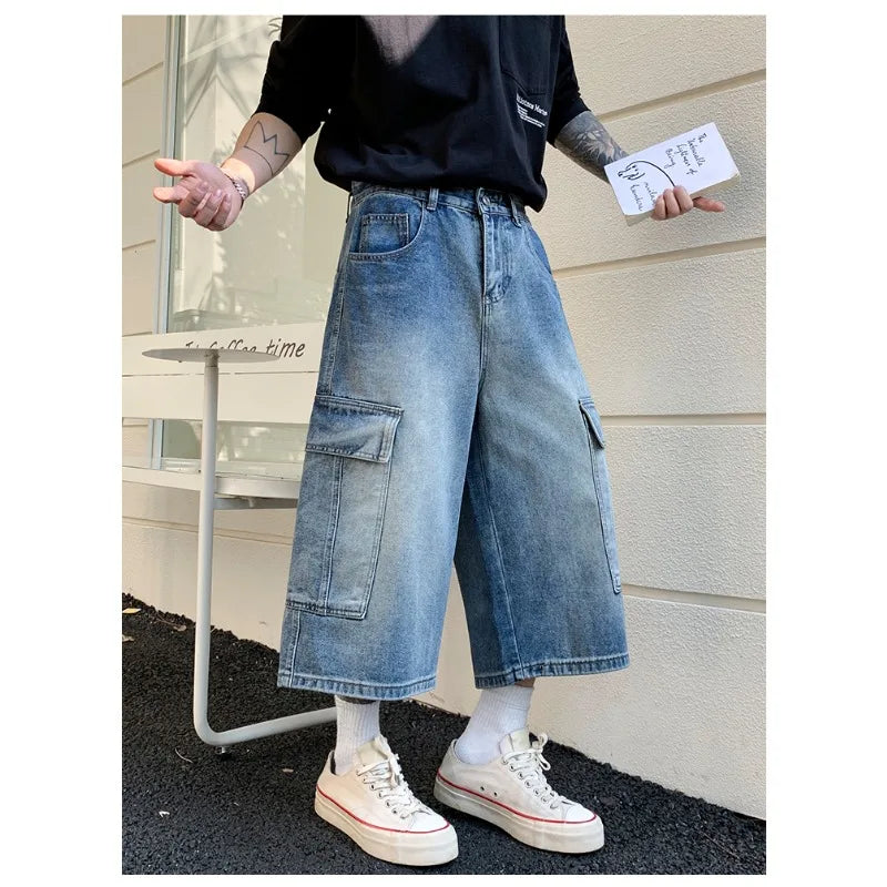 New American Retro High Waist Loose Wide Leg Man Pants Men's Jeans