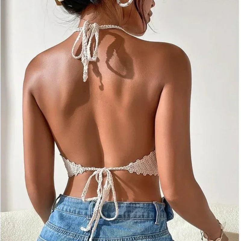 Tassel Crop Tops Retro Wild Hollow Perspective Sexy Spaghetti Strap