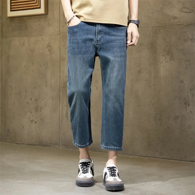 Men's American Vintage Cropped Denim Pants 2026 New Stretch Straight