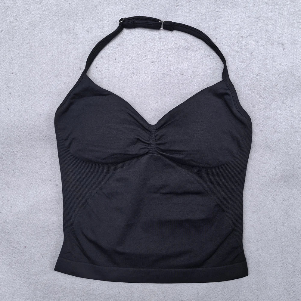 Adjustable Strappy Gym Top Backless Gym Clothes Women Scrunch Bra