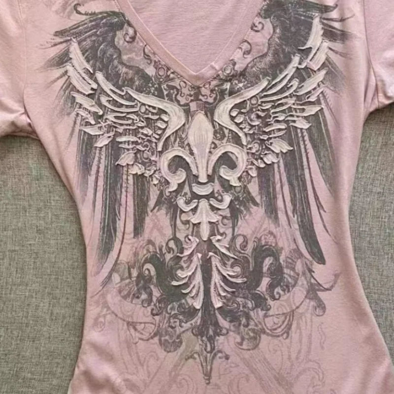 American Street Hottie T-shirt Vintage V-neck Tshirt 2000s Y2K