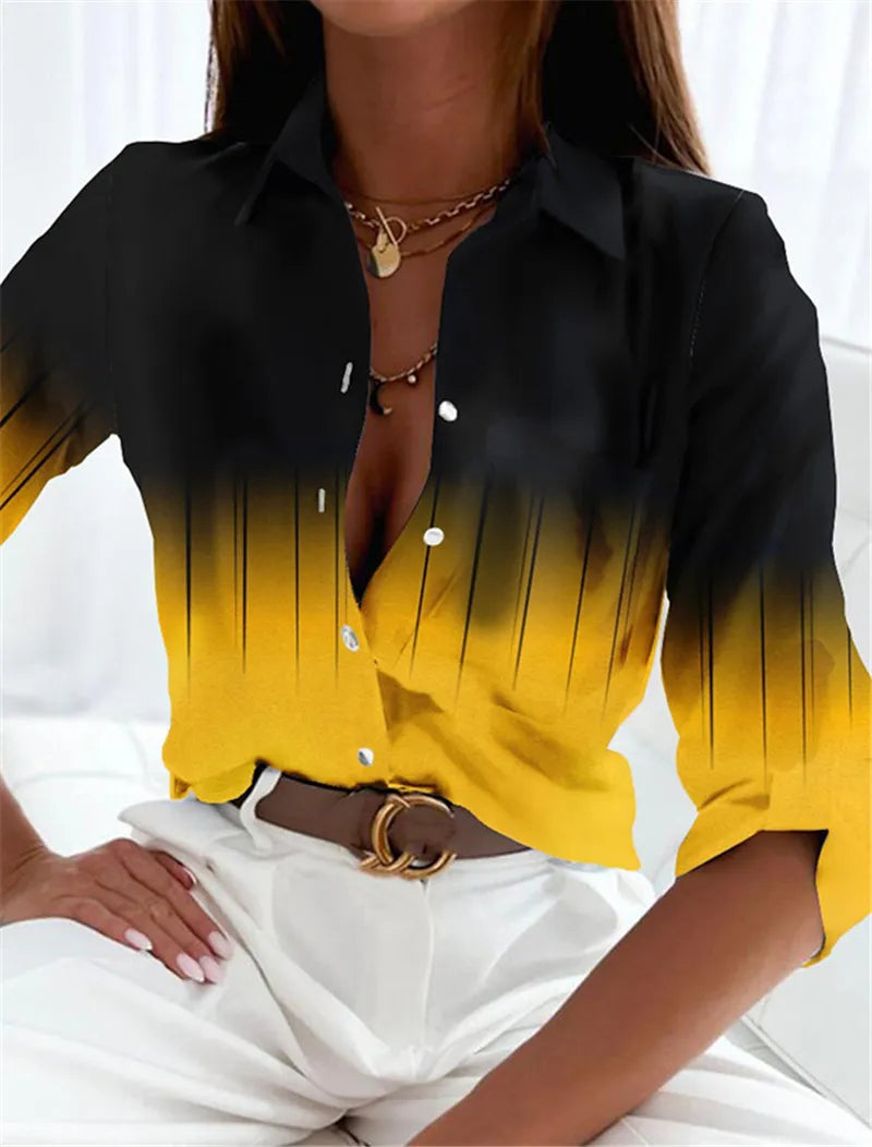 Fashion Tie-dye Gradient Pattern Women Shirts Spring Summer Long