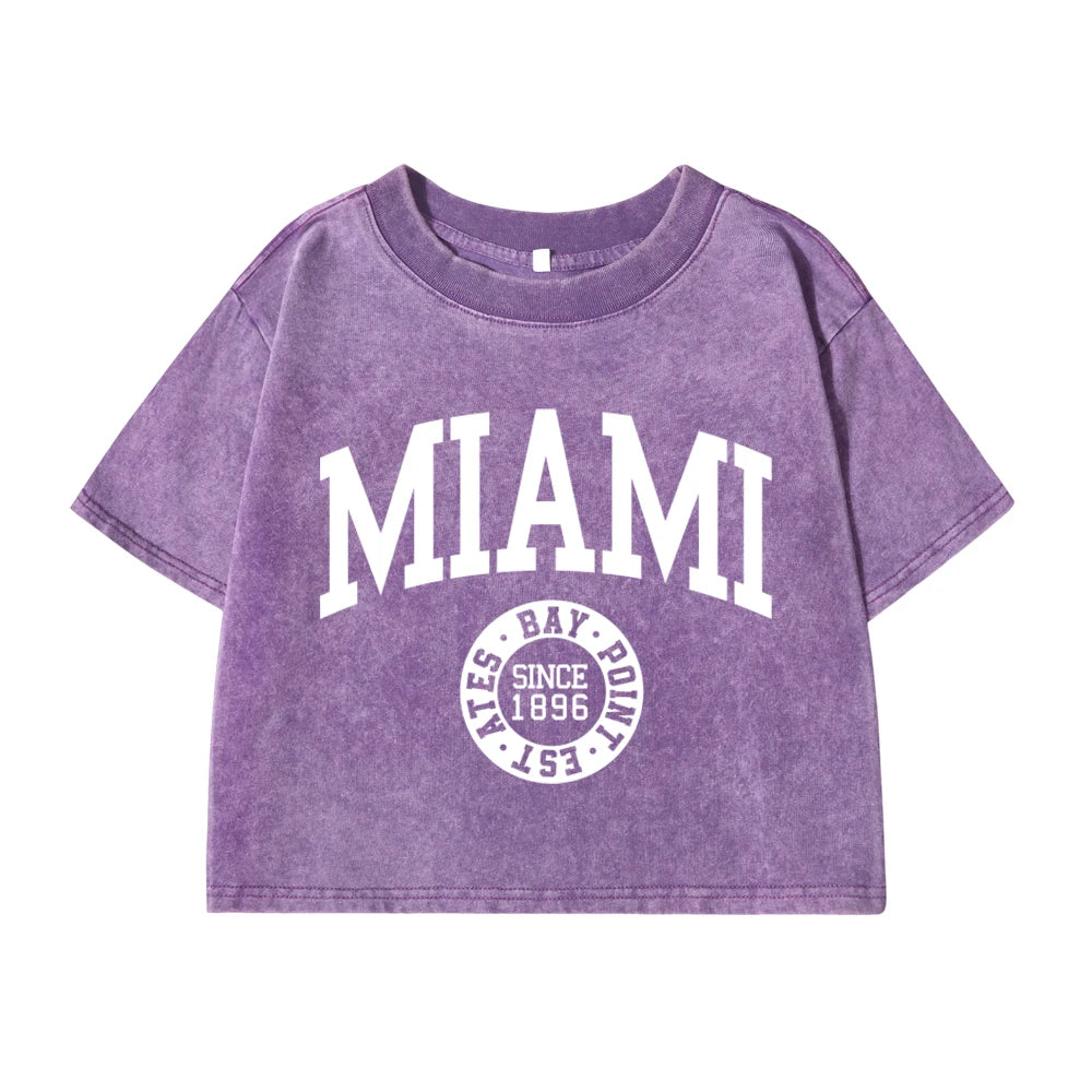 Women'S Cotton Washed T-Shirts Summer Distressed Regular Fit Crop Tops
