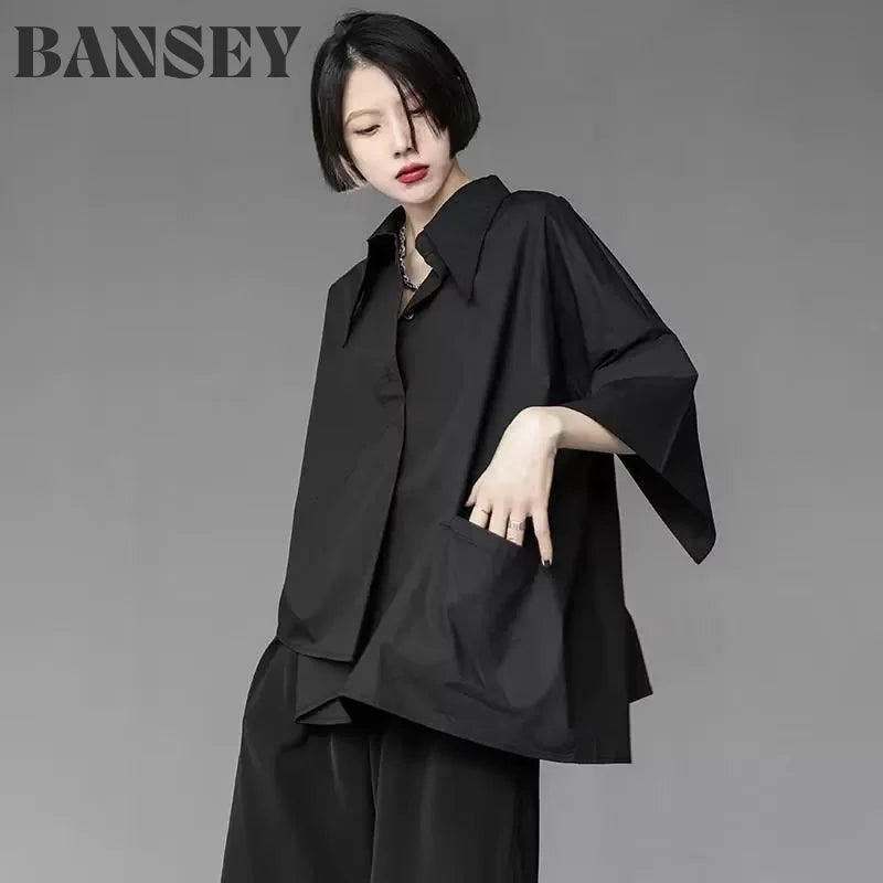 Spring Summer Women's Irregular Asymmetric Loose Button Blouse Casual