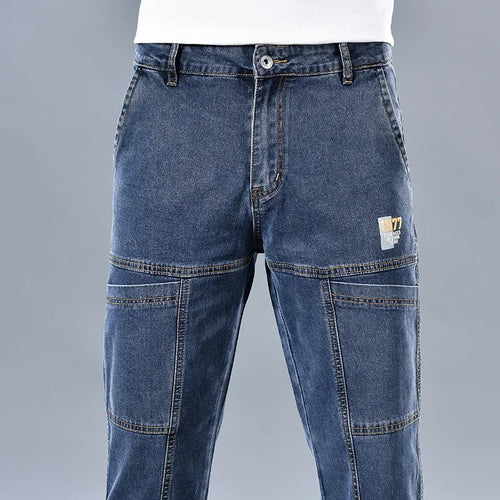 2024 Men's Summer Fashion Men's Jeans Multi-pocket Splicing