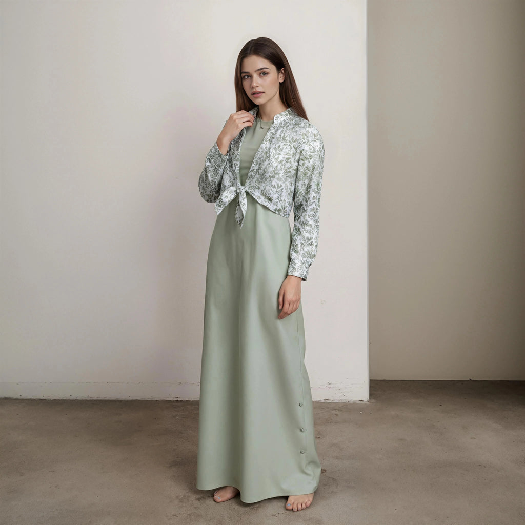 Autumn Winter Casual Women Cotton Linen Shirt Fashion Print Long Dress
