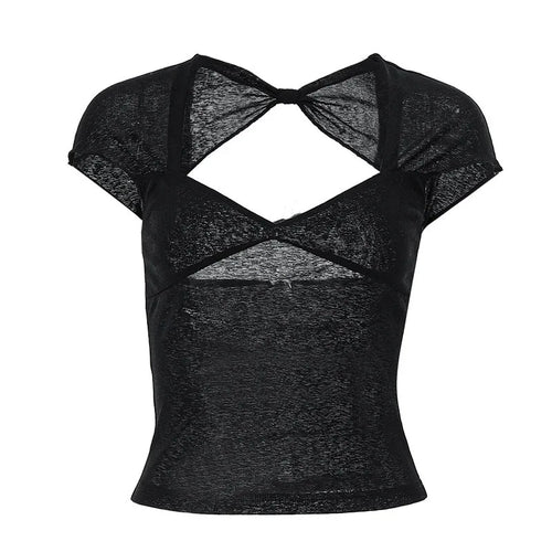 Women's Square Collar Backless Cropped Top Short Sleeve Elegant Summer
