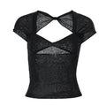 Women's Square Collar Backless Cropped Top Short Sleeve Elegant Summer