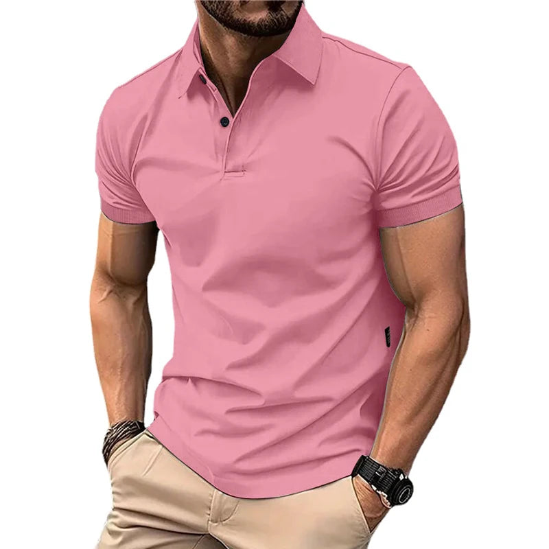 Summer Men's Solid Color Polo Shirt Short Sleeve Lapel Button Tshirts