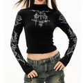 Grunge Women T-Shirt Y2k Aesthetics Half high neck Tees Graphical