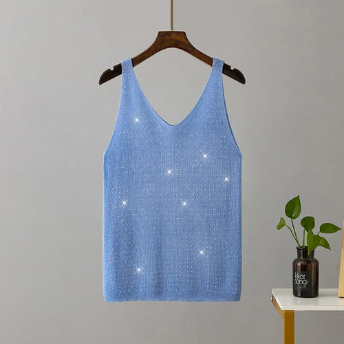 15 Colors Sequined Patchwork Women Sleeveless Bright Tank Tops Sexy