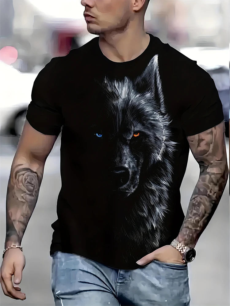 New Retro Style 3D Wolf Print Men's T-shirt Summer Daily Men's Casual
