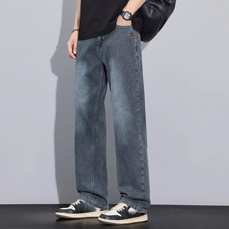 New Arrival American Vintage Wide Leg Elastic Denim Pants for Men
