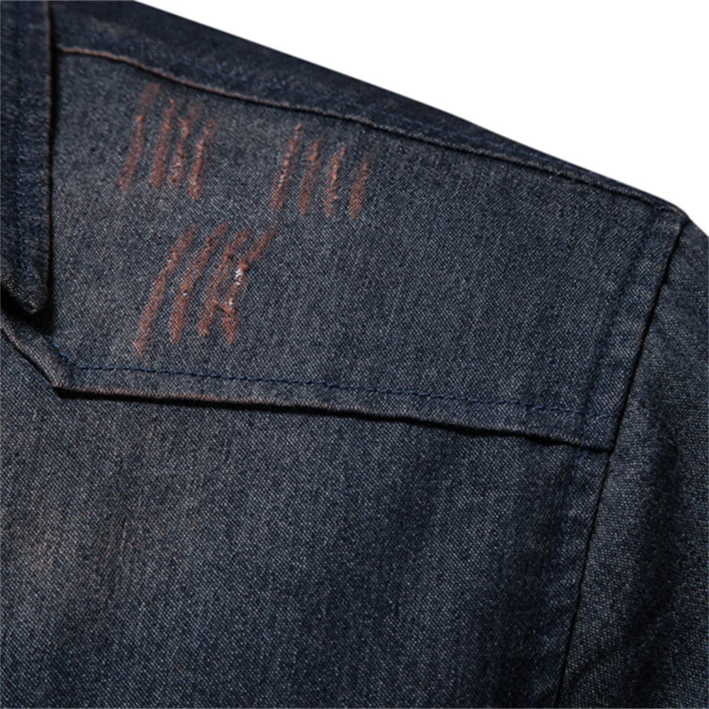AIOPESON Brand Elastic Cotton Denim Shirt Men Long Sleeve Quality